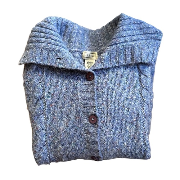 LL Bean Wool Blend Collared Button Down Cardigan Periwinkle Sz M - Picture 1 of 6